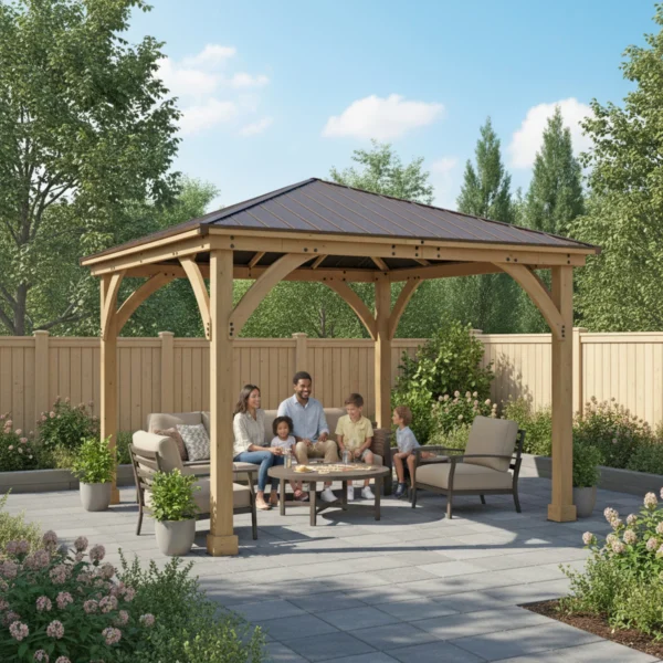 Yardistry Meridian 12x12 Cedar Gazebo with Aluminum Roof